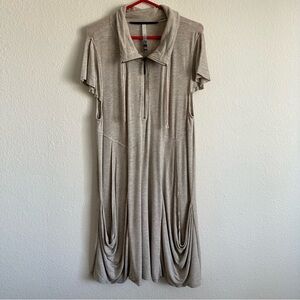 Kensie Tan Pleated Midi Dress with Flutter Sleeves